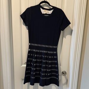 Michael Kors Navy and White Fit and Flare Mini Dress